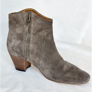 Isabel Marant Dicker Ankle Boots Taupe Suede Size 39 Western Booties Leather EUC